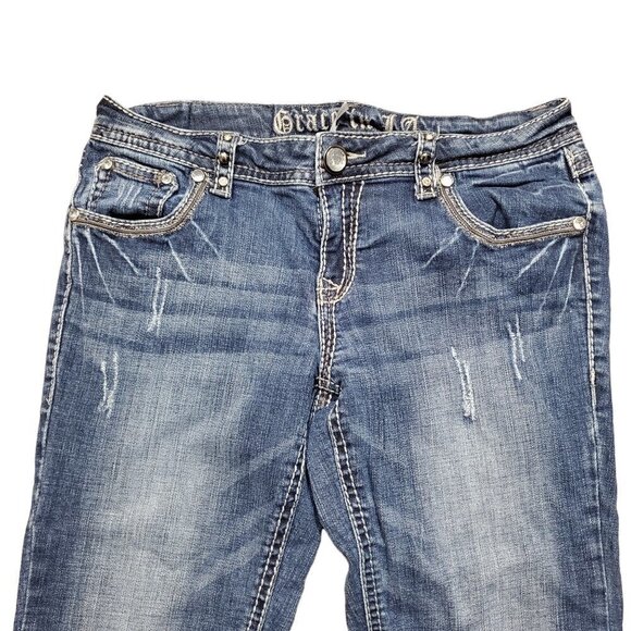 Grace In LA Womens Bootcut Jeans Blue Denim Embellished Pockets Size 11/29 - Picture 5 of 13